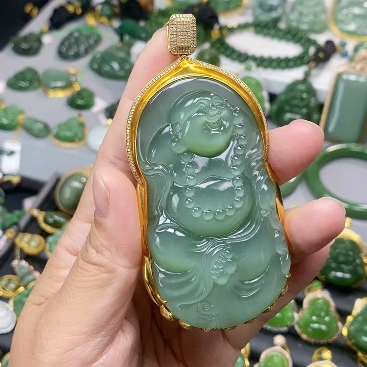 猴教授珠宝臻品收藏级18k碧玉冰底粉青猫眼大佛公吊坠传家级
