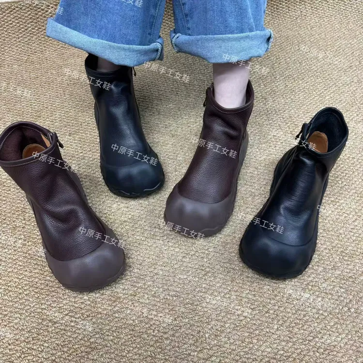 1176-20平底短痛新款休闲复古女鞋时尚百搭舒适软底软面女马丁靴