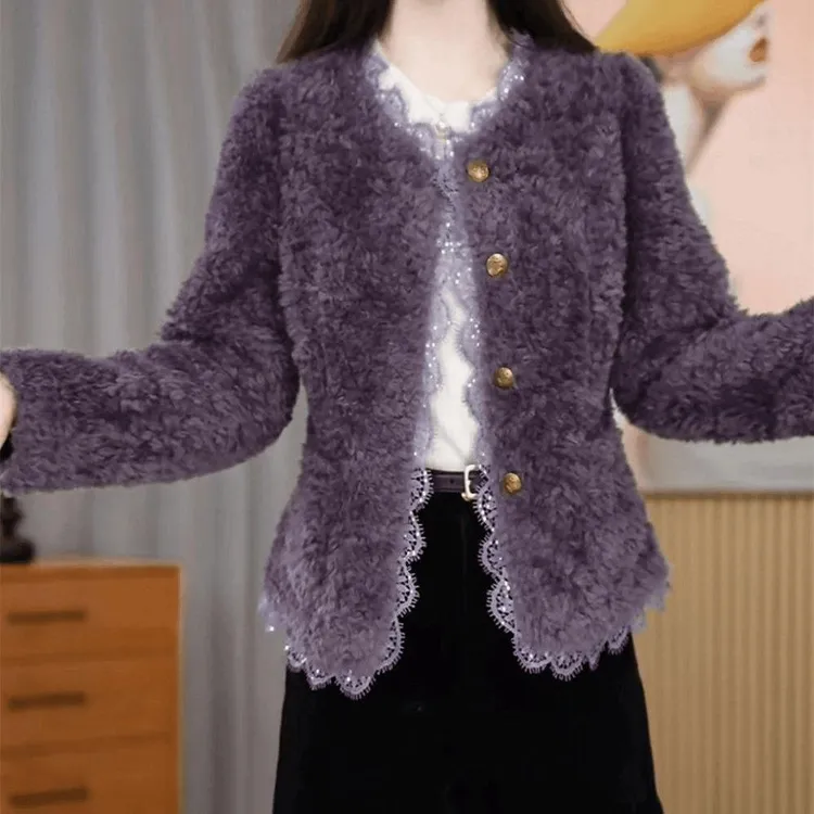 2025小香风短款外套秋冬保暖加绒加厚百搭时尚女士毛上衣显瘦爆款