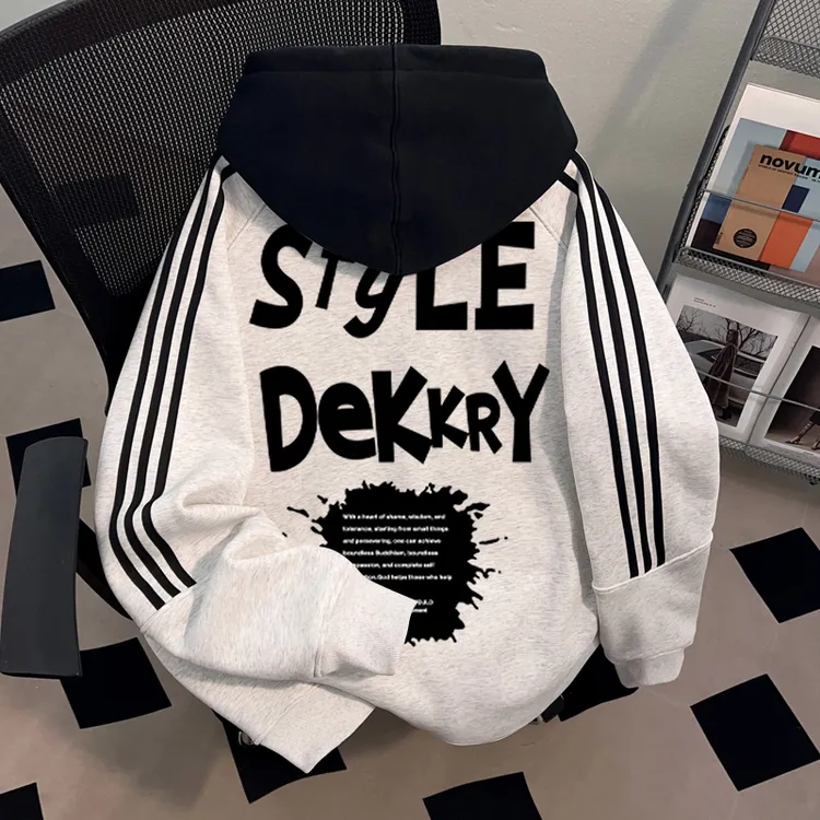 Dekkry潮牌港风ins街头连帽开衫卫衣秋冬季三条杠男女款加绒上衣