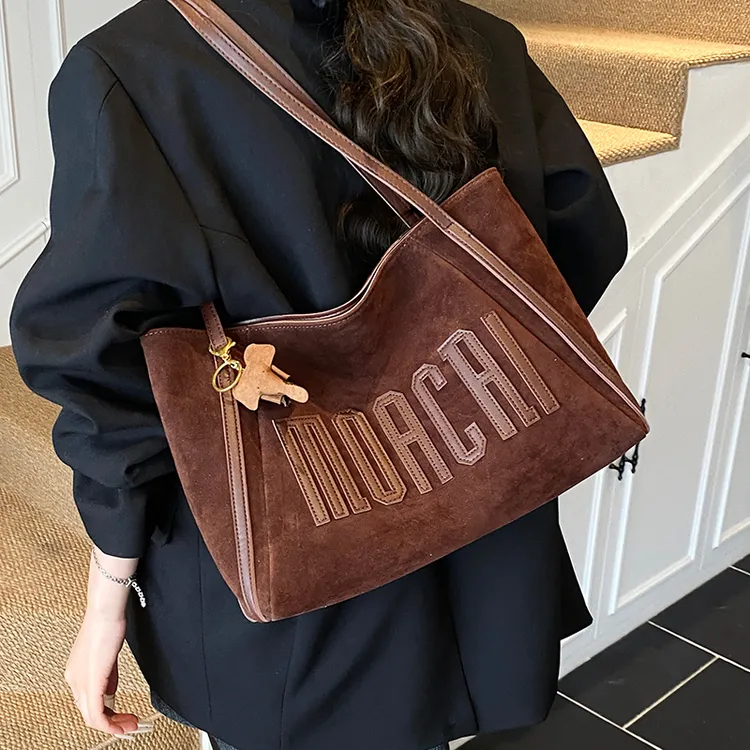 美拉德复古麂皮绒包包女秋冬时尚高级感托特包大容量通勤单肩大包