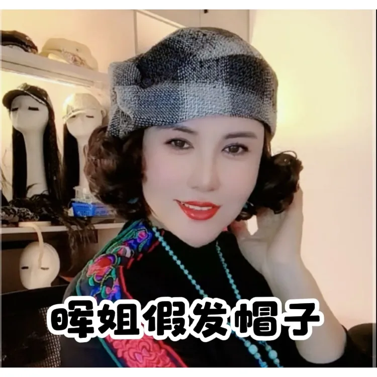 秋冬假发一体格呢打结贝雷帽女帽时尚韩版个性优雅修脸型网红帽子