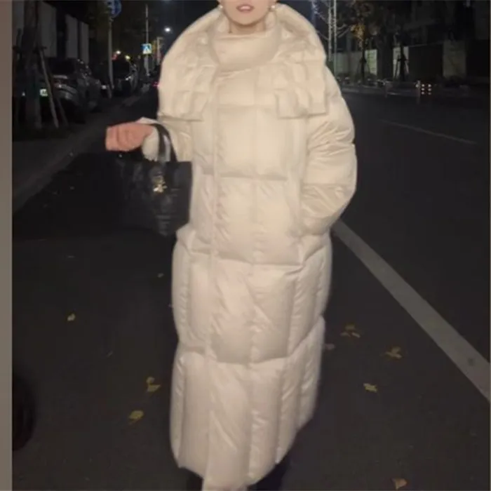 400克鹅绒羽绒服2025新款韩版连帽厚款宽松显瘦保暖面包服长款