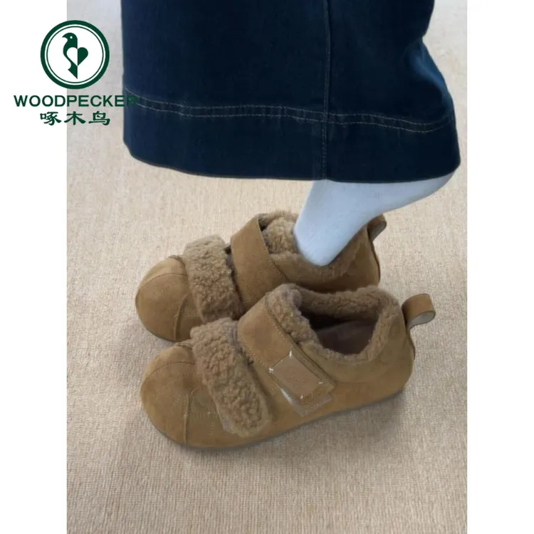啄木鸟厚底加绒勃肯鞋女2025年冬季新款雪地靴防滑保暖毛毛棉鞋子