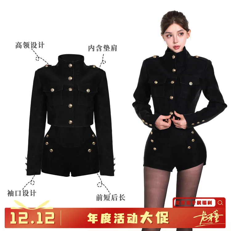 龙牙童推荐【英区大小姐】英伦复古黑色立领短款外套秋季高级感气质