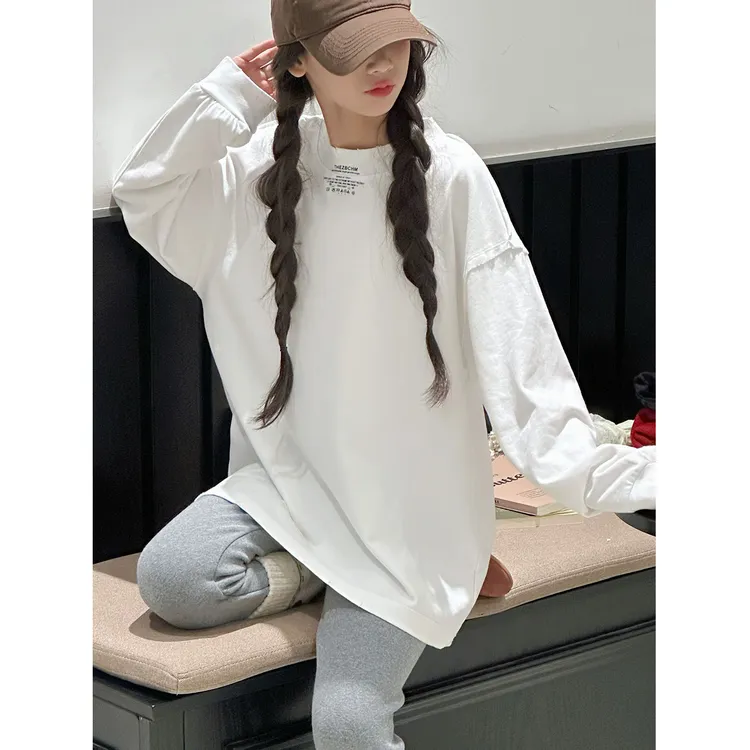 K30202孙小美简约女童长袖T恤秋冬装新款儿童薄绒加厚打底上衣