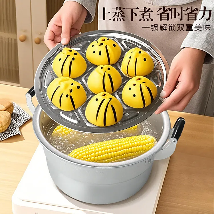 加厚蒸锅烧水锅老式铝锅家用汤锅特大商用蒸煮炖大容量燃煤气专用