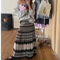 LILUSHOP极简风波西米亚风民族风拼色定位花纹半裙百搭女装