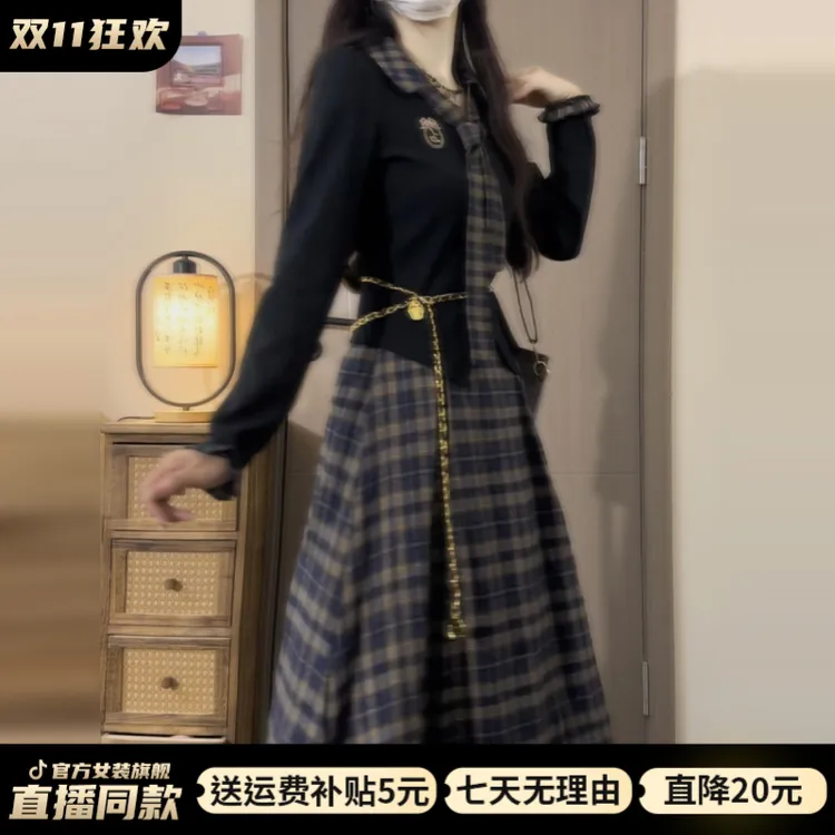 入秋穿搭一整套学院风连衣裙子女装2025新款女生韩系ins衣服长裙