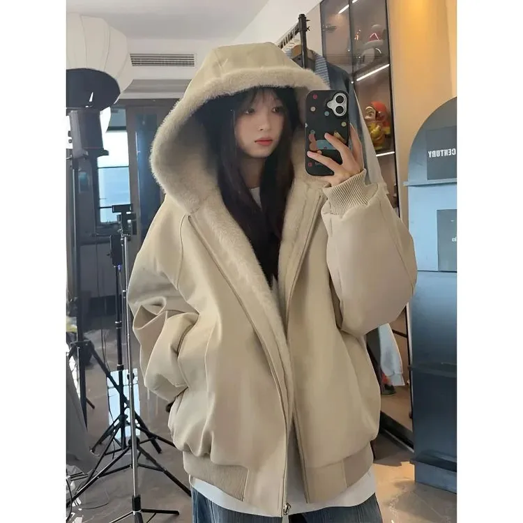 美式复古座山雕pu皮衣外套男款冬季加绒加厚毛领连帽短款棉衣夹克