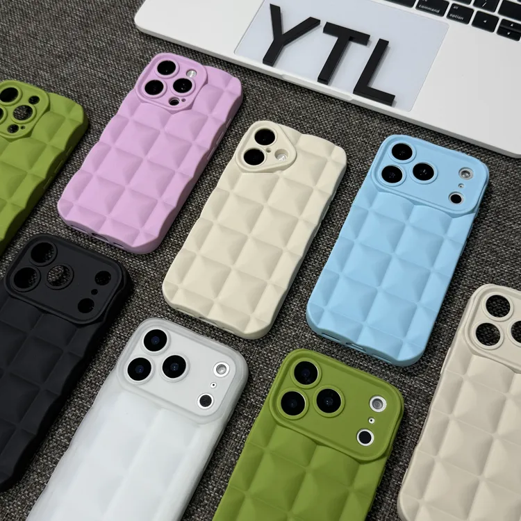 雅天立莫兰迪立体格子适用iPhone17/16promax手机壳14潮苹果15/13