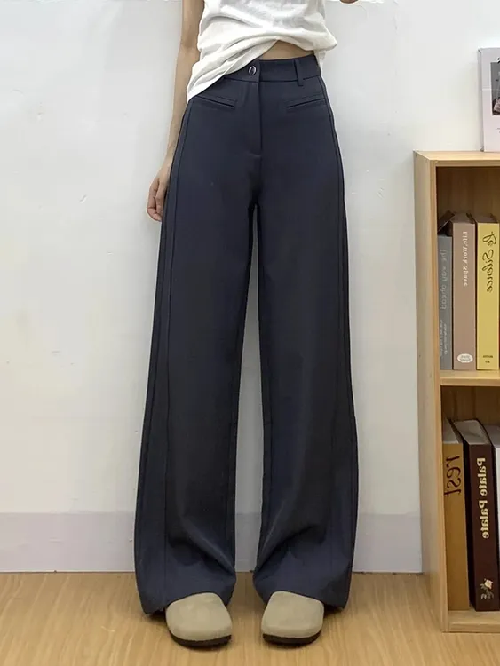 美式复古高级灰色休闲裤女夏季新款高腰宽松显瘦垂感百搭西装裤子