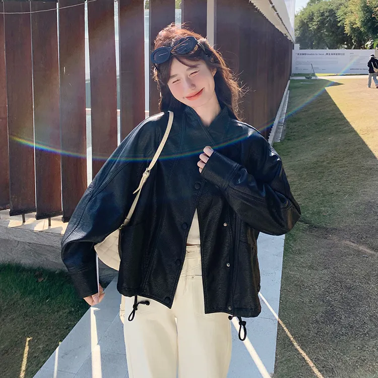 黑色皮衣外套女春秋2025新款美式复古小香风百搭时尚立领短款夹克