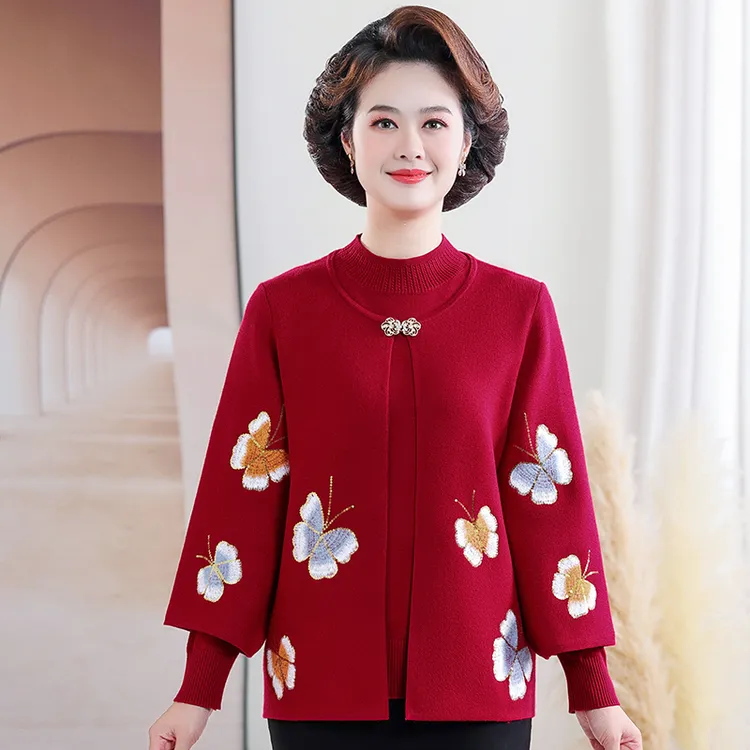 2025中老年针织开衫两件套秋冬季新款妈妈装遮肉减龄婆婆上衣