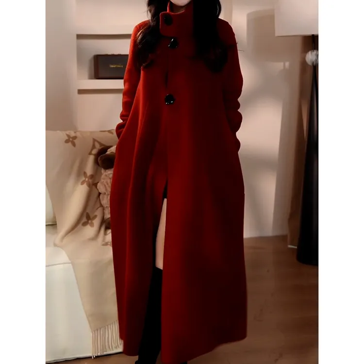 高级感气质时尚优雅双面呢大衣2025冬季新款立领廓形长款毛呢外套