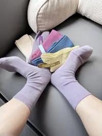 纯色糖果色棉质中筒袜彩色双针女袜