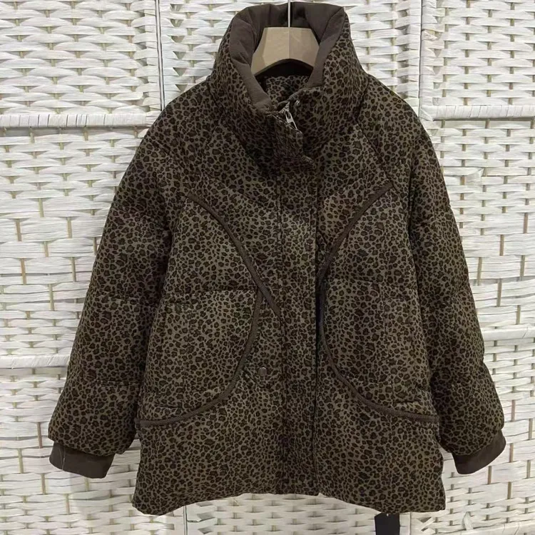 冬季新款休闲减龄豹纹羽绒服386
