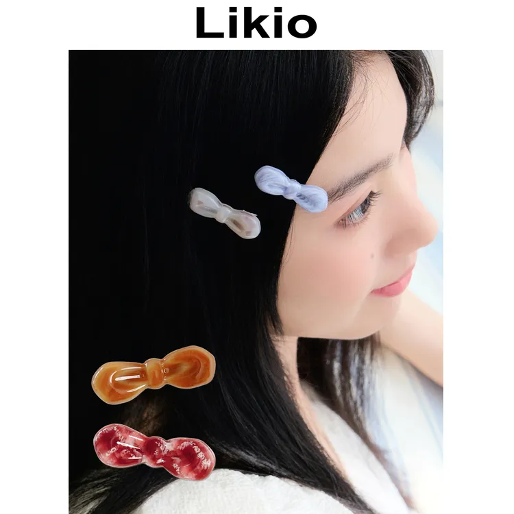 Likio 原创设计 立体雕刻蝴蝶结面包边夹 发夹侧边发卡刘海头饰