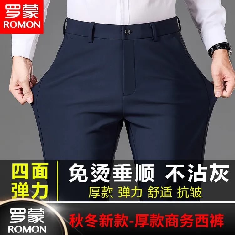 罗蒙男装男款秋冬轻奢西裤直筒休闲宽松商务免烫男裤弹力休闲裤