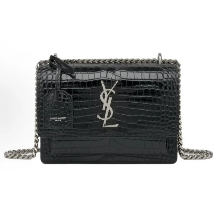 99新 YSL/圣罗兰 黑银/鳄压纹/日落/小号/单肩包/B5810