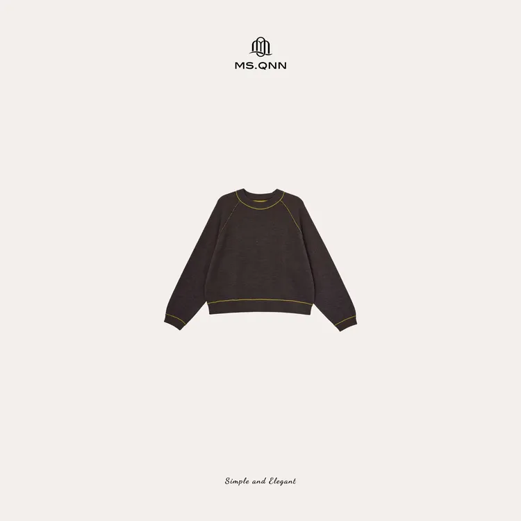 Ms.Qnn“彩线”R系列扬子纯羊毛缩绒撞色线廓形卫衣52T1213 Q姐