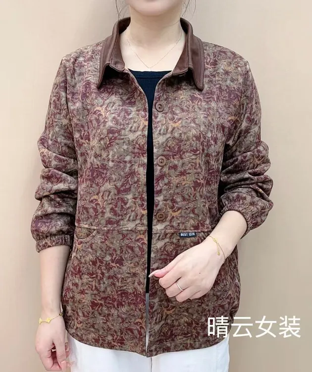 2025中老年女装复古碎花长袖洋气常规款翻领夹克休闲风
