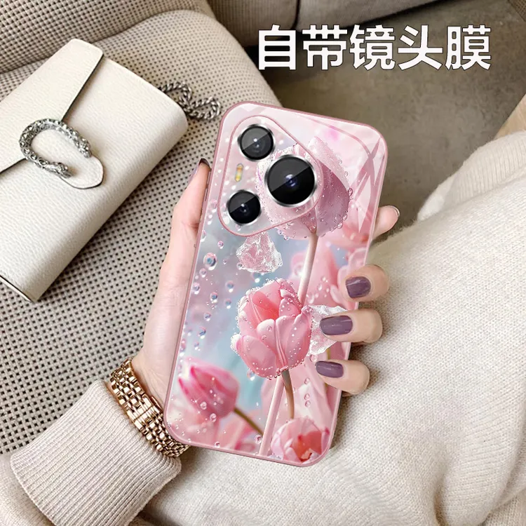 自带镜头适用华为pura70pro手机壳郁金香pura70女款防摔p70pro+软