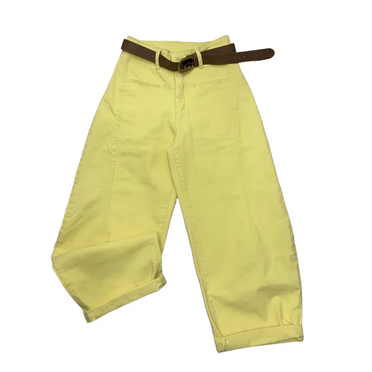 T8787春款彩色牛仔九分弯刀裤男友风女裤（带腰带样式随机）