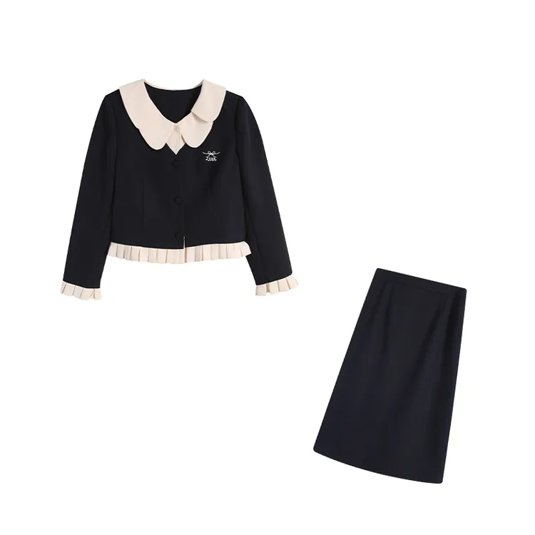 【五季家大码】显瘦秋季气质减龄长袖藏青色套装ZL109845大码女装