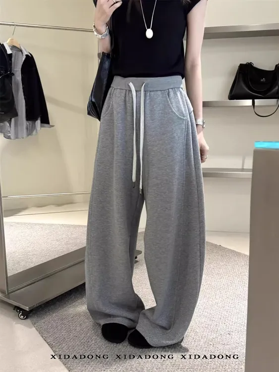 2025新款加绒加厚款高腰休闲裤阔腿裤加厚长裤喜大东裤子韩版休闲