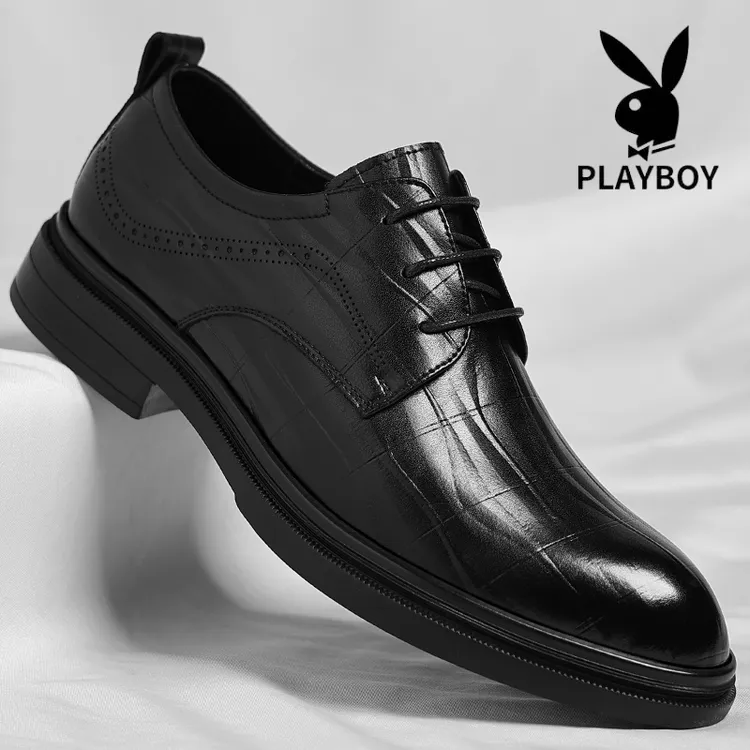 花花公子男鞋新款皮鞋男夏季透气真皮商务正装休闲皮鞋结婚新郎鞋