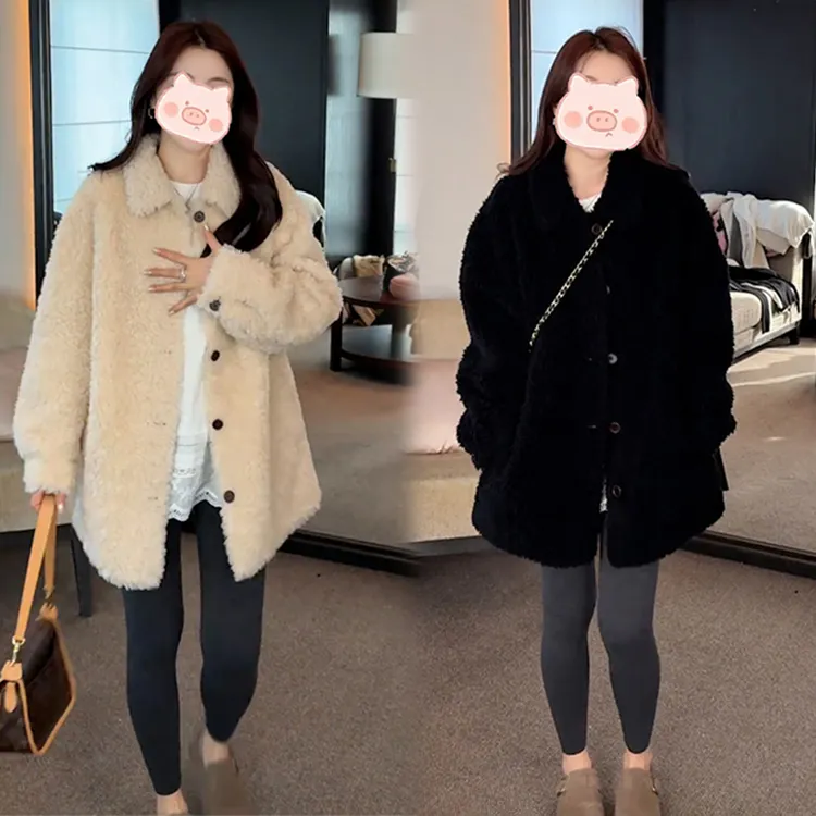 翻领小香风外套女2025新款冬装高级感皮毛一体中长款遮屁股衣服潮