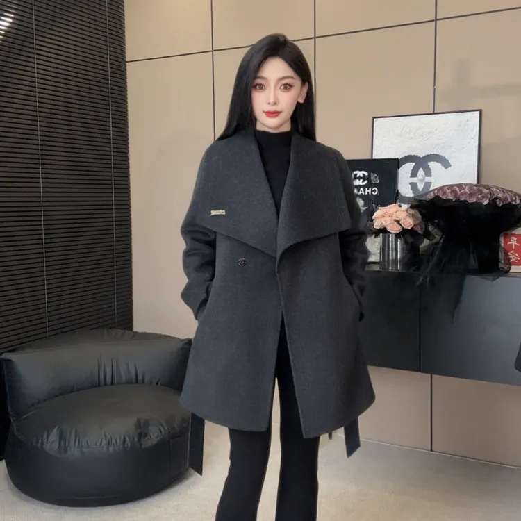 2025新款双面羊毛大衣秋冬毛呢外套女羊毛中长款修身款1021