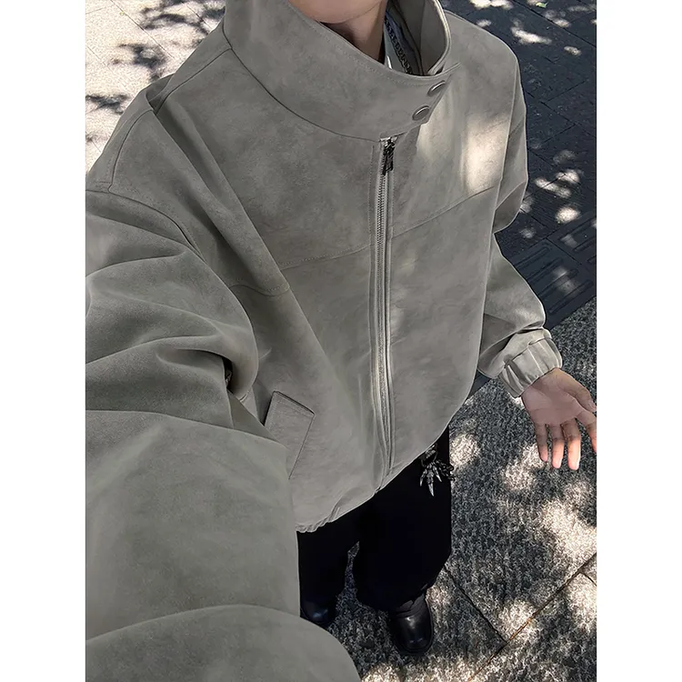 扎染秋季立领短款耐磨皮衣雾面男士外套正肩美式硬汉潮牌夹克外套