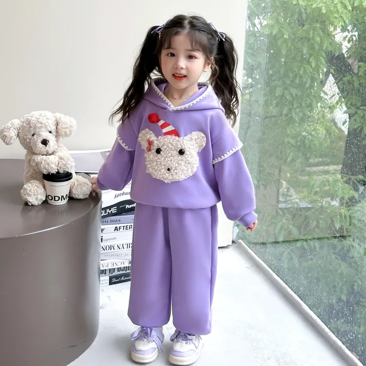 女童秋季套装2025年新款女宝宝洋气时髦连帽春秋运动儿童两件套潮