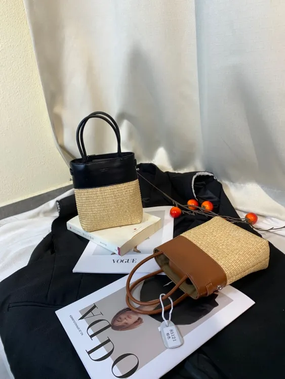 柠柠精选女士单肩小方包港风韩版斜挎包百搭手提式草编编织日系风
