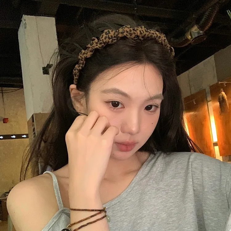 博主同款！经典豹纹布艺波浪带齿发箍蓬松高颅顶头箍压发发卡发饰