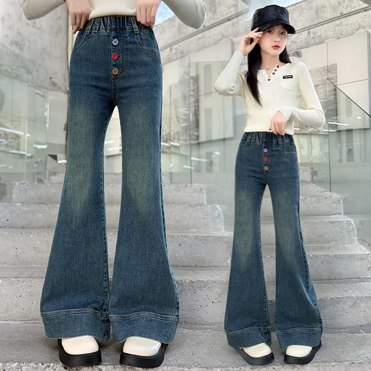 女童牛仔裤春秋款2025新款秋冬儿童裤子大童秋装长裤女孩微喇叭裤
