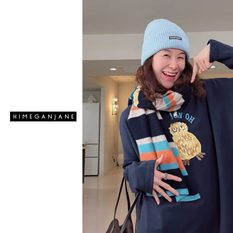 HIMEGANJANE 猫头鹰 印花日系廓形竹节棉毛圈中长款卫衣 21208