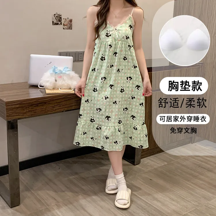 2025夏季公主风睡裙女士春秋新款带胸垫防凸睡衣吊带家居服甜美