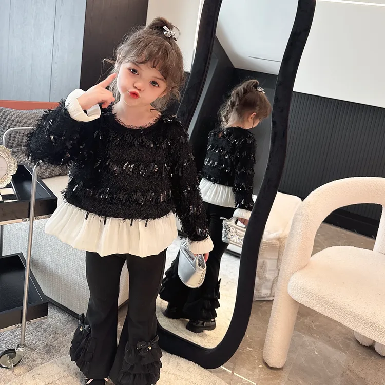 【Mt studio】3【现货】设计感花边流苏亮片上衣女童秋冬气质韩版