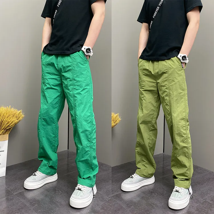 2025年夏季薄款潮流韩版痞帅纯色青年男士休闲直筒阔腿长裤子男式