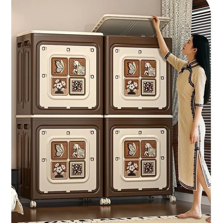中古风衣服收纳箱家用超大容量整理箱衣物被子翻盖可折叠储物柜子