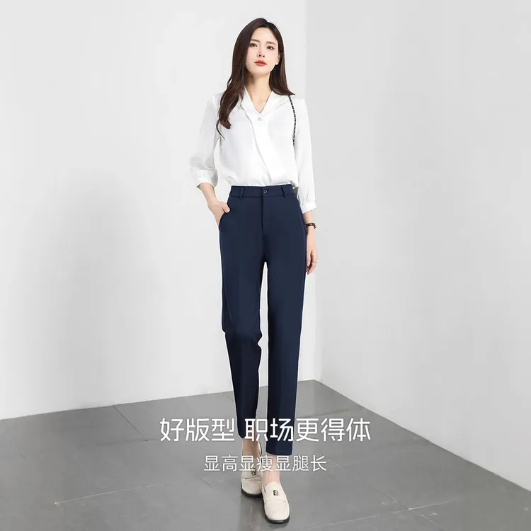黑色女夏薄款职业工作正装通勤胖mm小个子九分垂感直筒西裤