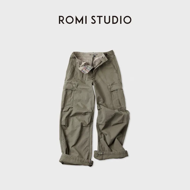 ROMI STUDIO“美式工装”多口袋平纹撞色抽拉腰头工装裤RWCAXY5149