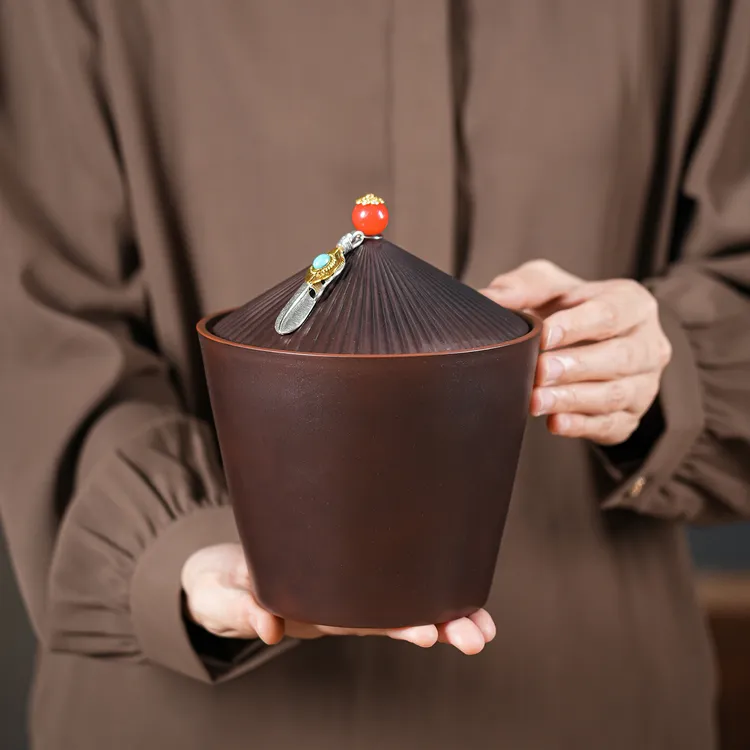 高档茶渣缸带盖建水家用茶台桌面小容量废水桶中式复古禅意烟灰缸