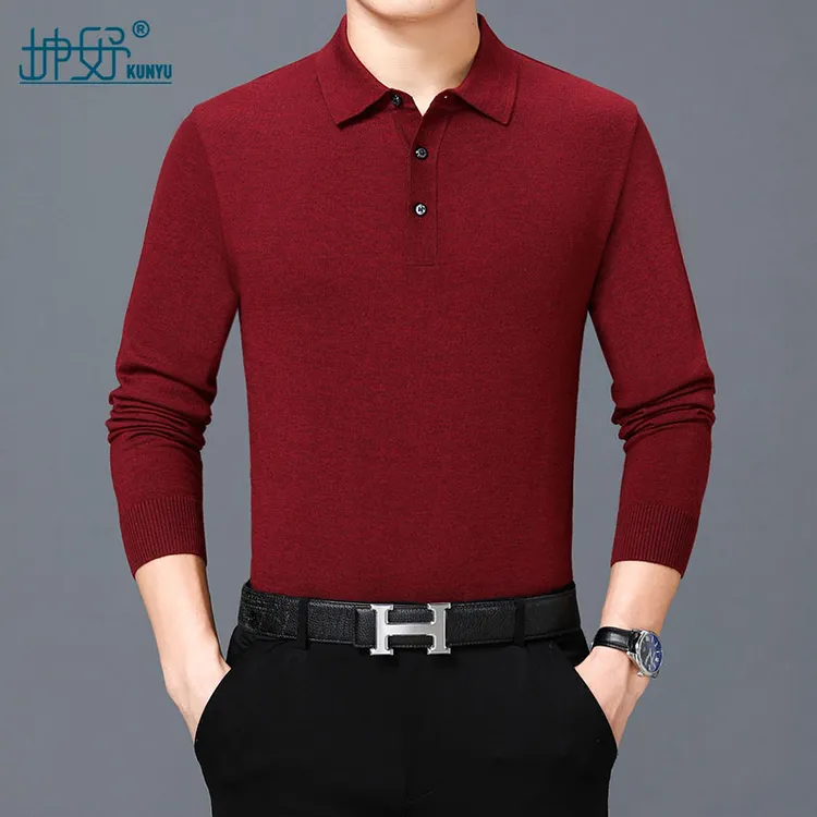 坤妤羊毛混纺男士长袖POLO衫秋冬季翻领薄款时尚本命年婚宴打底衫