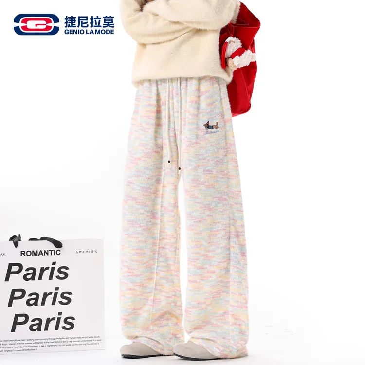 【敖瑞鹏代言】GENIOLAMODE刺绣彩虹腊肠狗休闲裤子男女秋冬季加绒