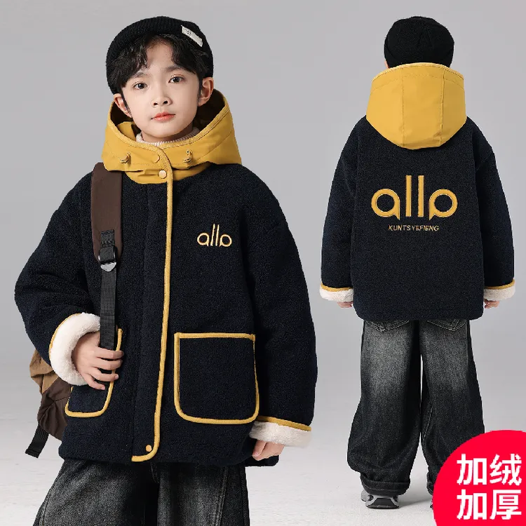 男童加绒派克服2025新款中大男孩加厚外套帅气儿童秋冬款连帽外套