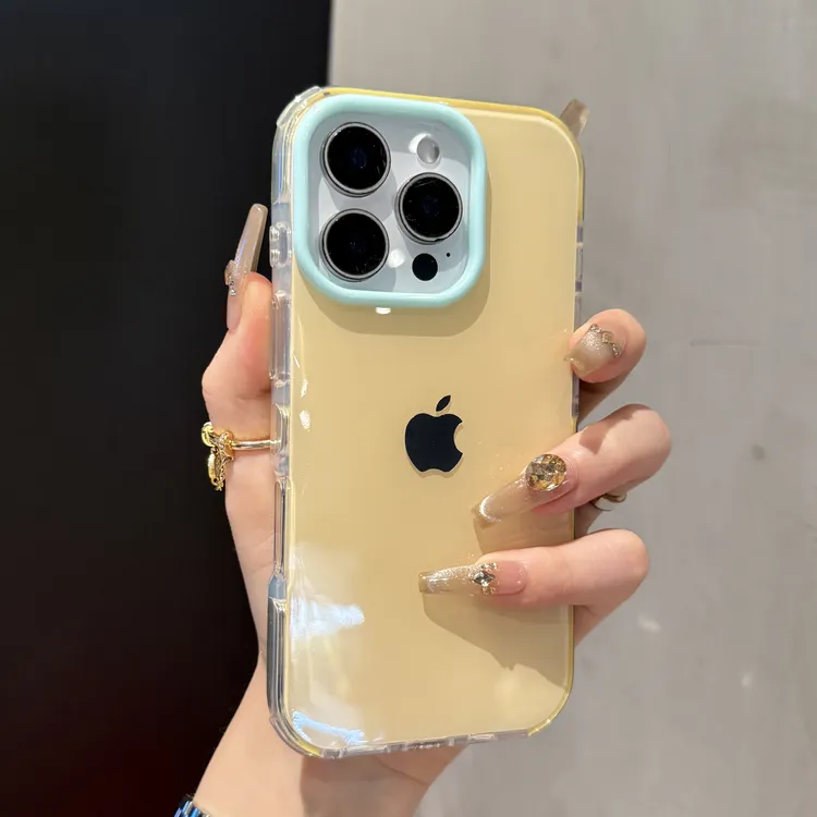 高颜值撞色果冻亮面适用苹果16手机壳15promax侧边kt猫14/13女款